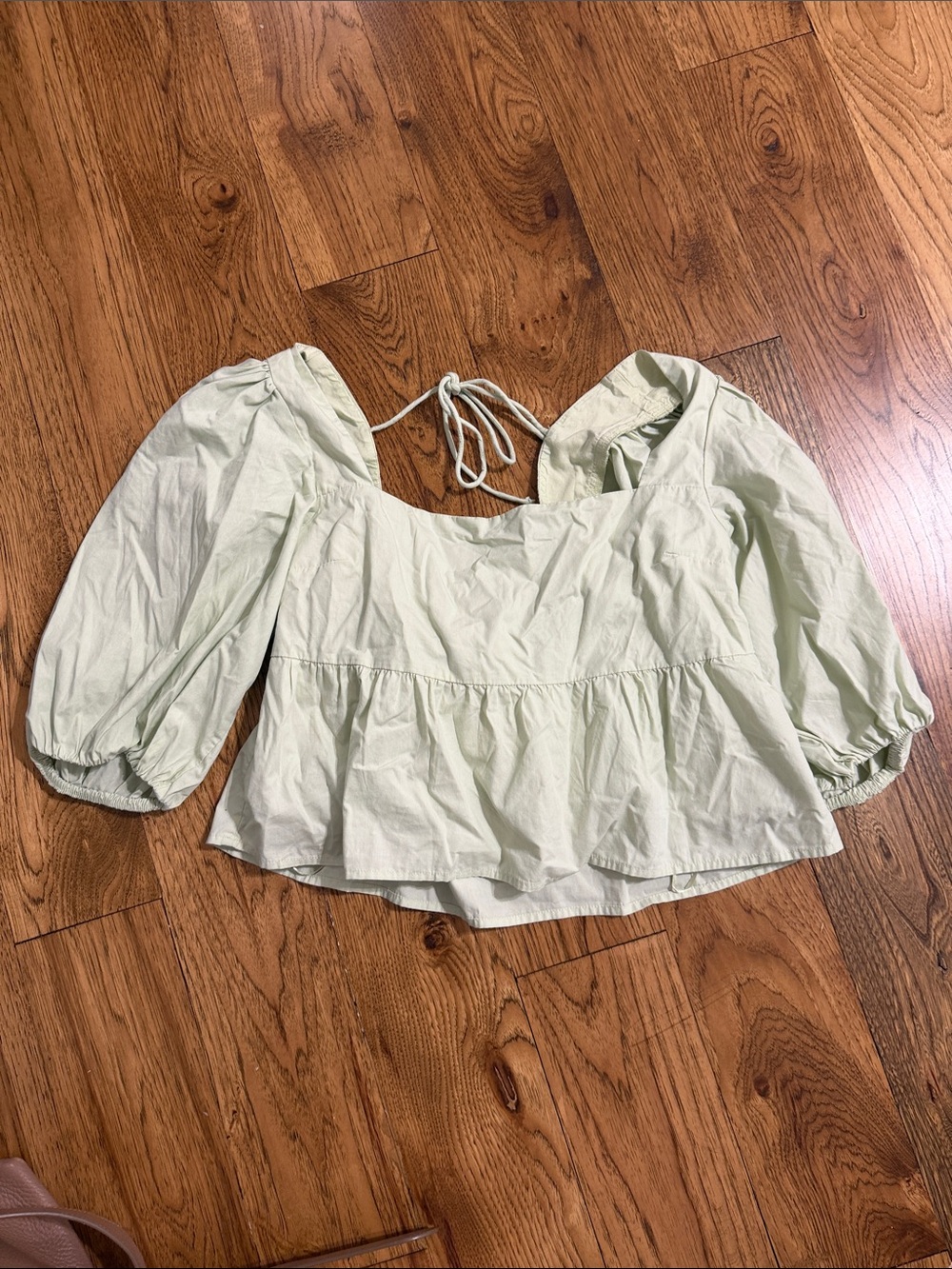 Abercrombie & Fitch Pale Mint Puff-Sleeve Peplum Top